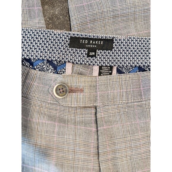 Ted Baker Mens Pants Gray Chino Straight Slim Fit Plaid Flat Front Stretch 32x28 - Picture 3 of 11